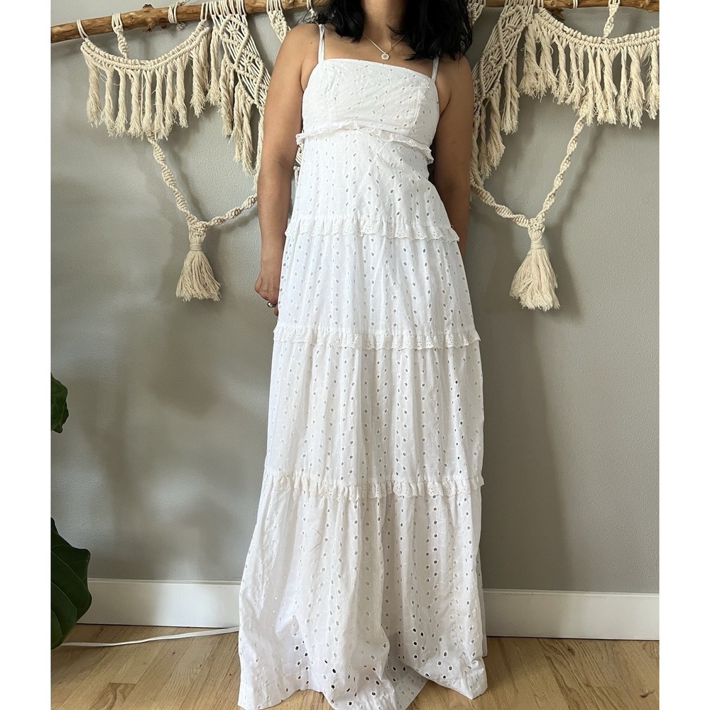 Vintage Trivia by Charm Hollywood 70s Prairie Maxi Dress White Ruffle 9/10